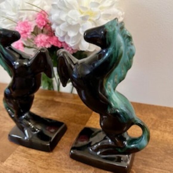 Vintage Blue Mountain Pottery Rearing Horse Bookends Canadian Mid-Century - Picture 3 of 5